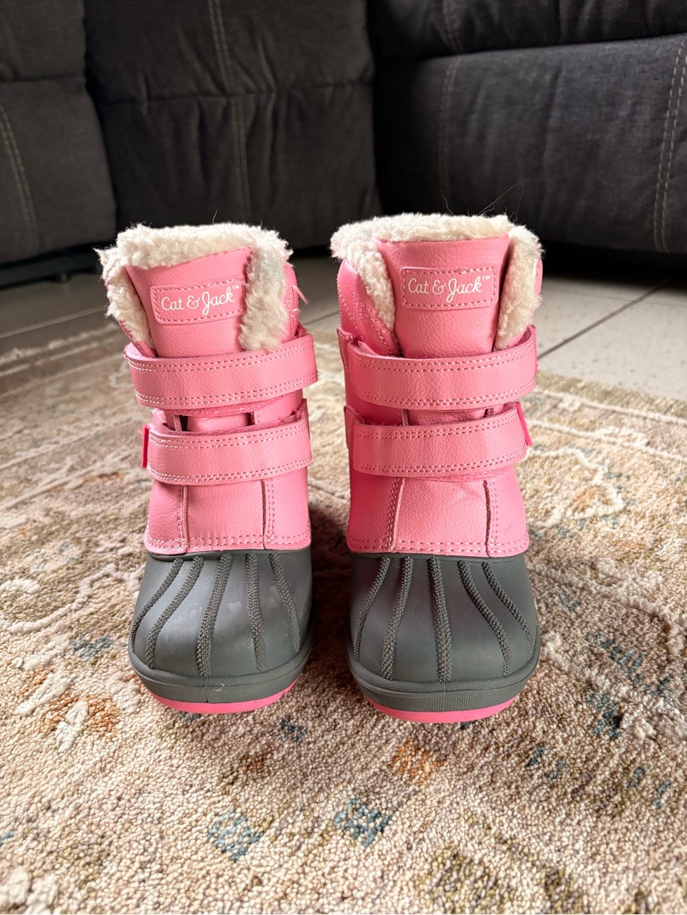Cat & Jack Pink and Gray Kids Snow Boots with Faux Fur Trim